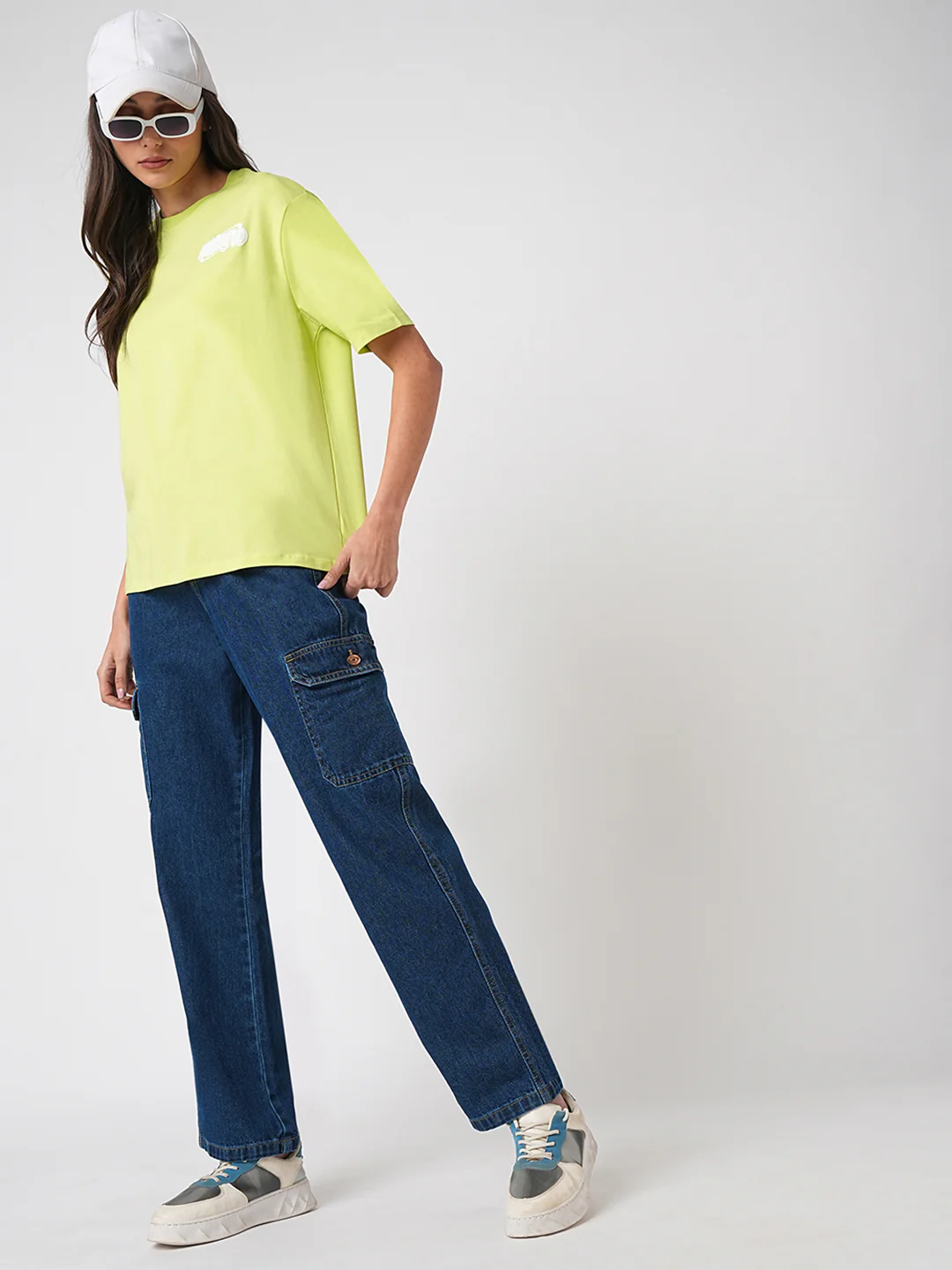 Women Dark Blue High-Rise Cargo - Image 2