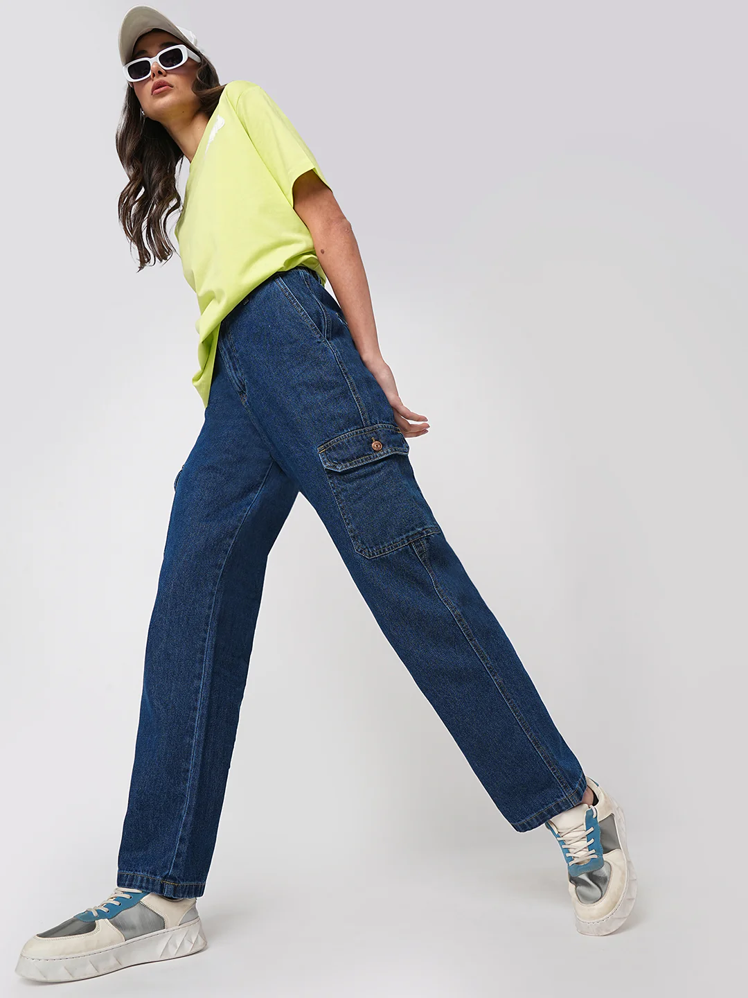 Women Dark Blue High-Rise Cargo - Image 4