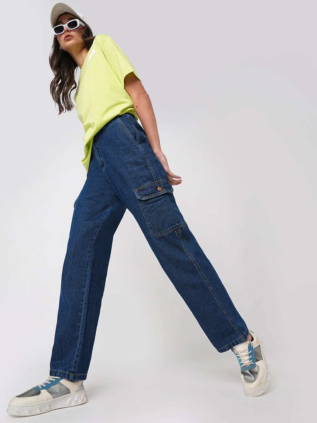 Women Dark Blue High-Rise Cargo