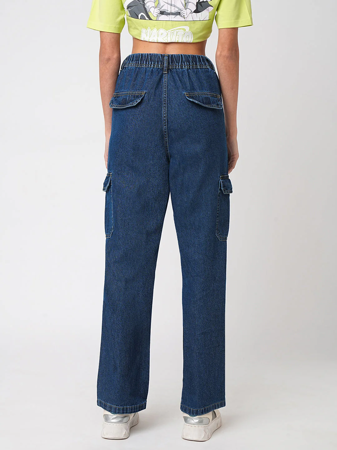 Women Dark Blue High-Rise Cargo - Image 3