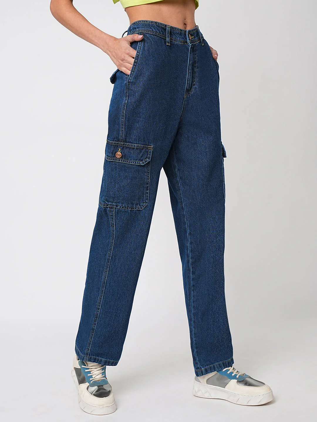 Women Dark Blue High-Rise Cargo - Image 6