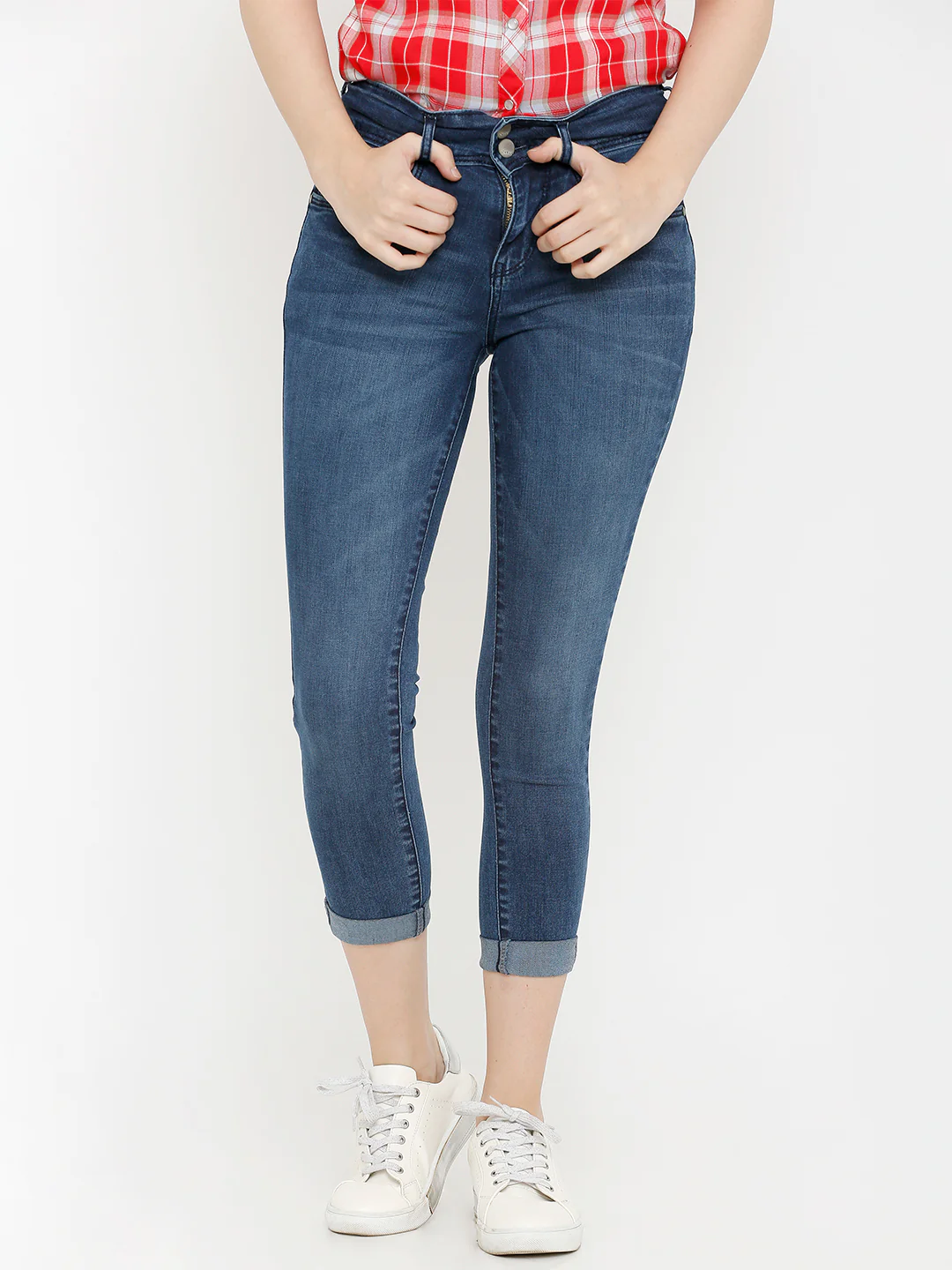 Women Dark Blue High-Rise Crop Length Skinny Jeans - Image 2