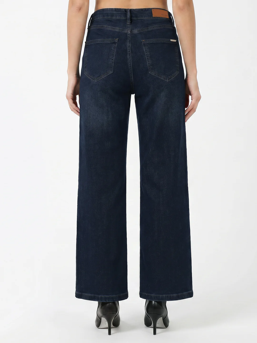 Women Dark Blue High-Rise Crop Wide Leg Jeans - Image 3