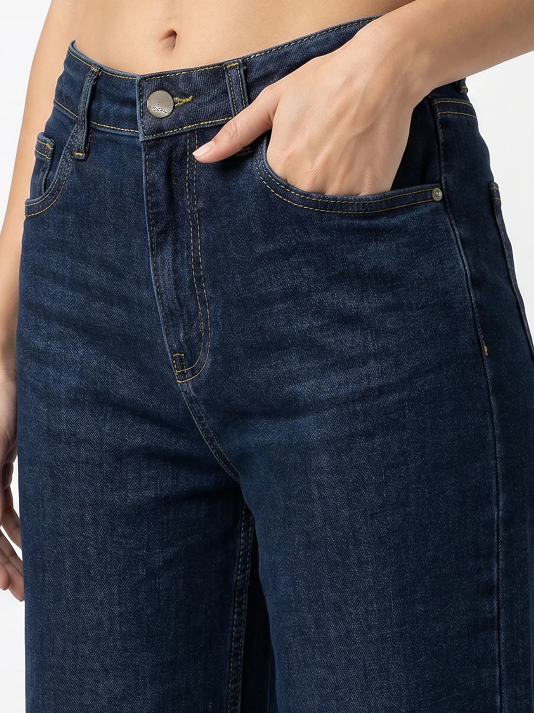 Women Dark Blue High-Rise Crop Wide Leg Jeans - Image 5
