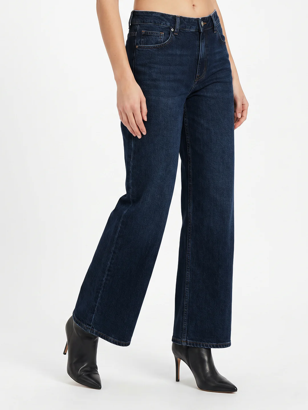 Women Dark Blue High-Rise Crop Wide Leg Jeans - Image 6