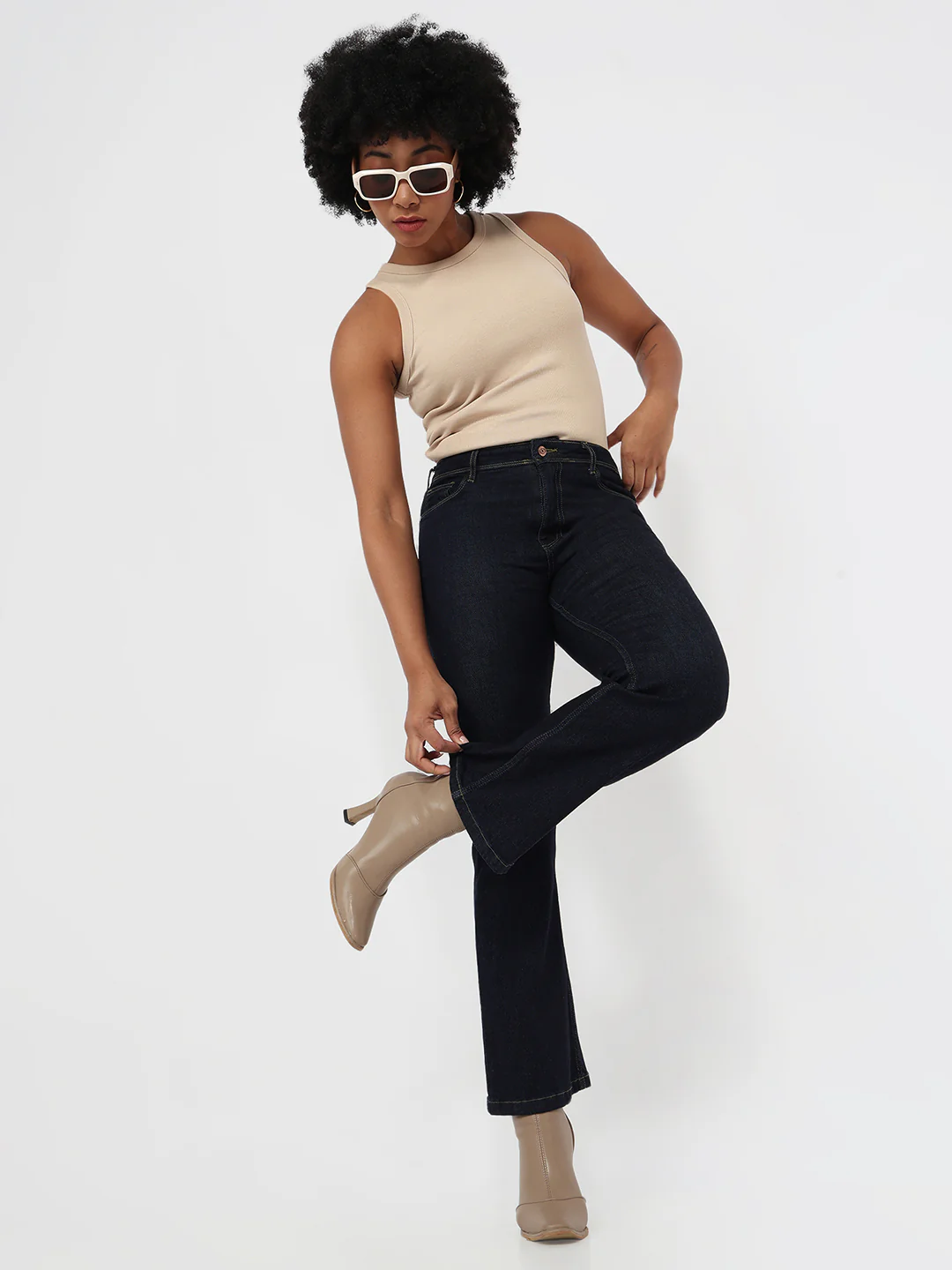 Women Dark Blue High-Rise Flare Jeans