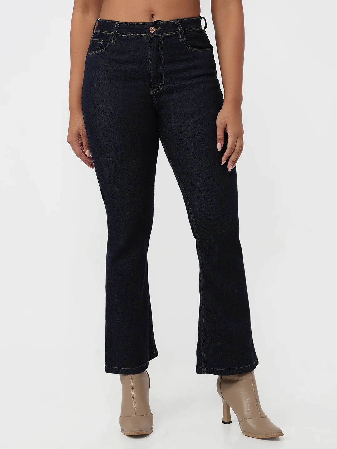 Women Dark Blue High-Rise Flare Jeans - Image 2