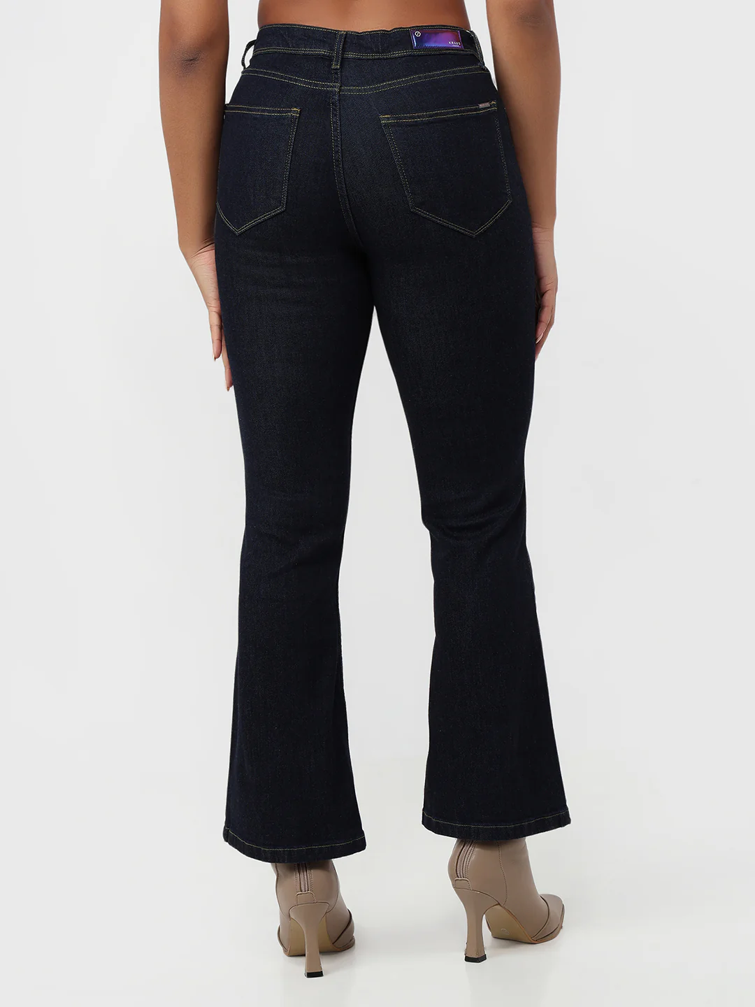 Women Dark Blue High-Rise Flare Jeans - Image 3