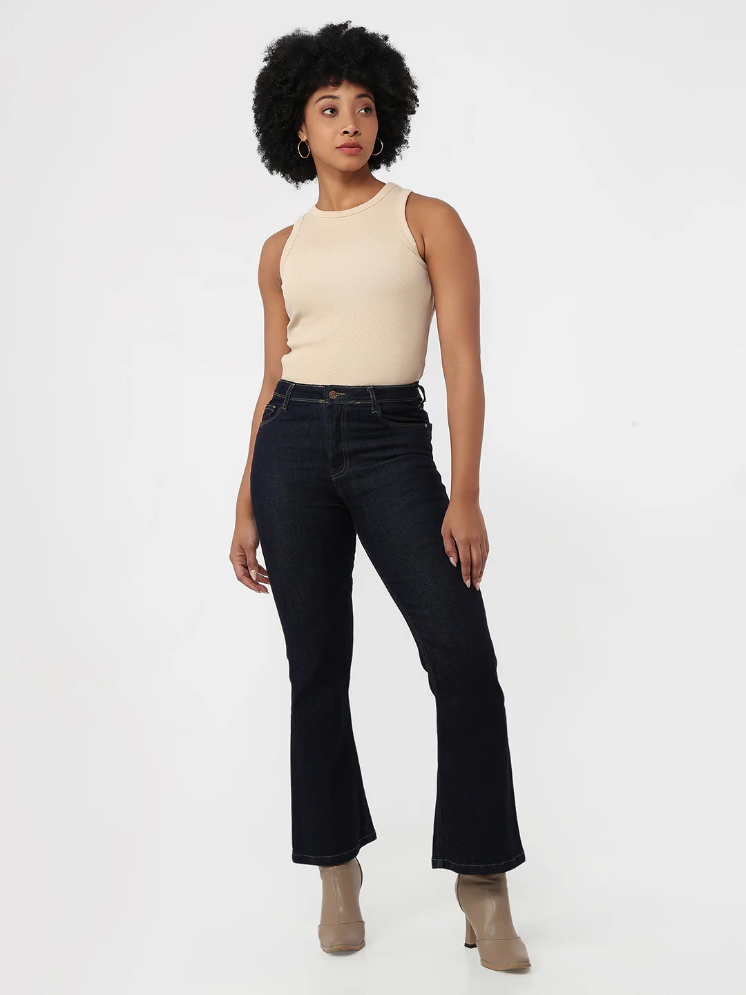 Women Dark Blue High-Rise Flare Jeans - Image 4