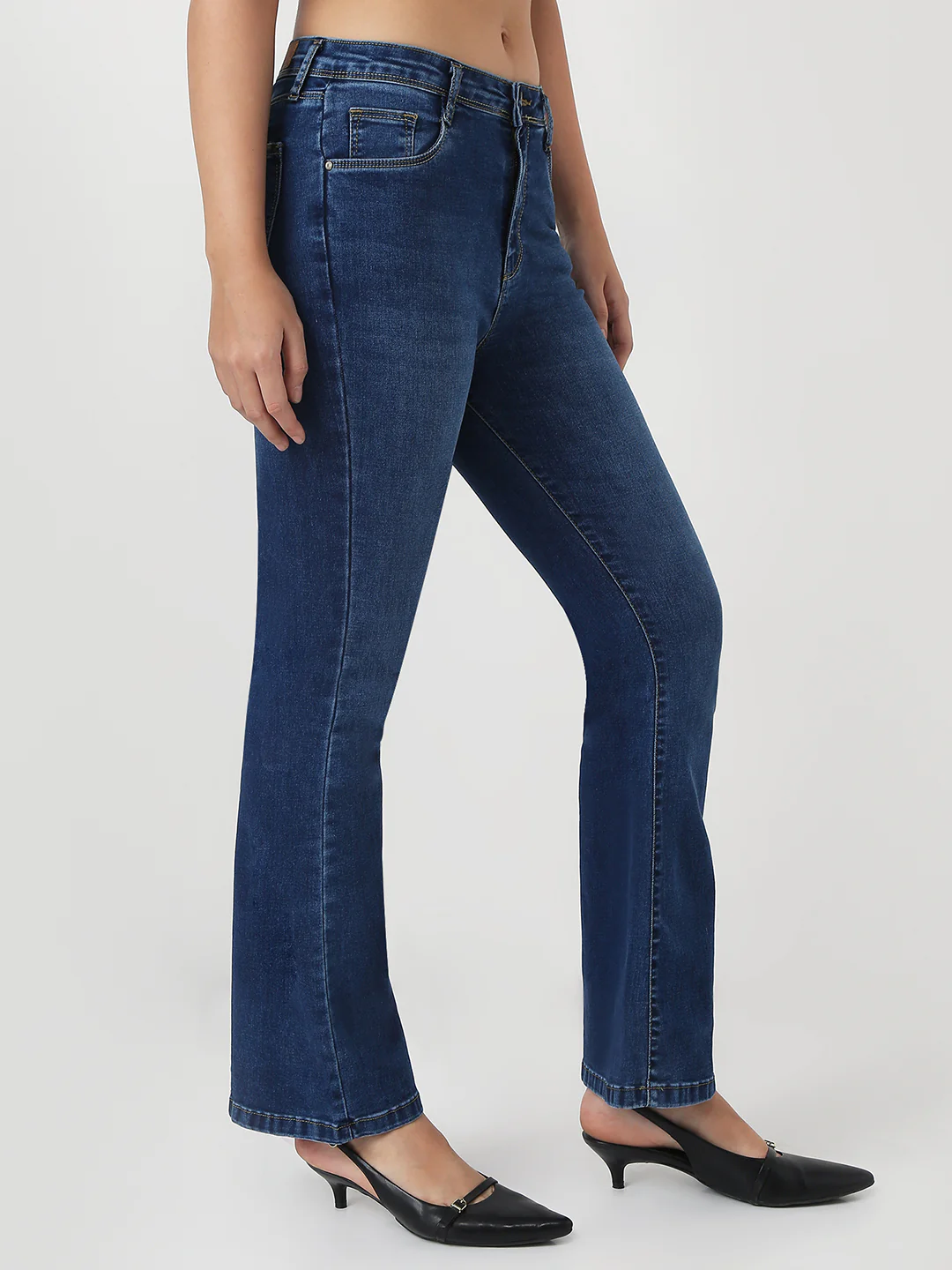Women Dark Blue High-Rise Flare Jeans - Image 5