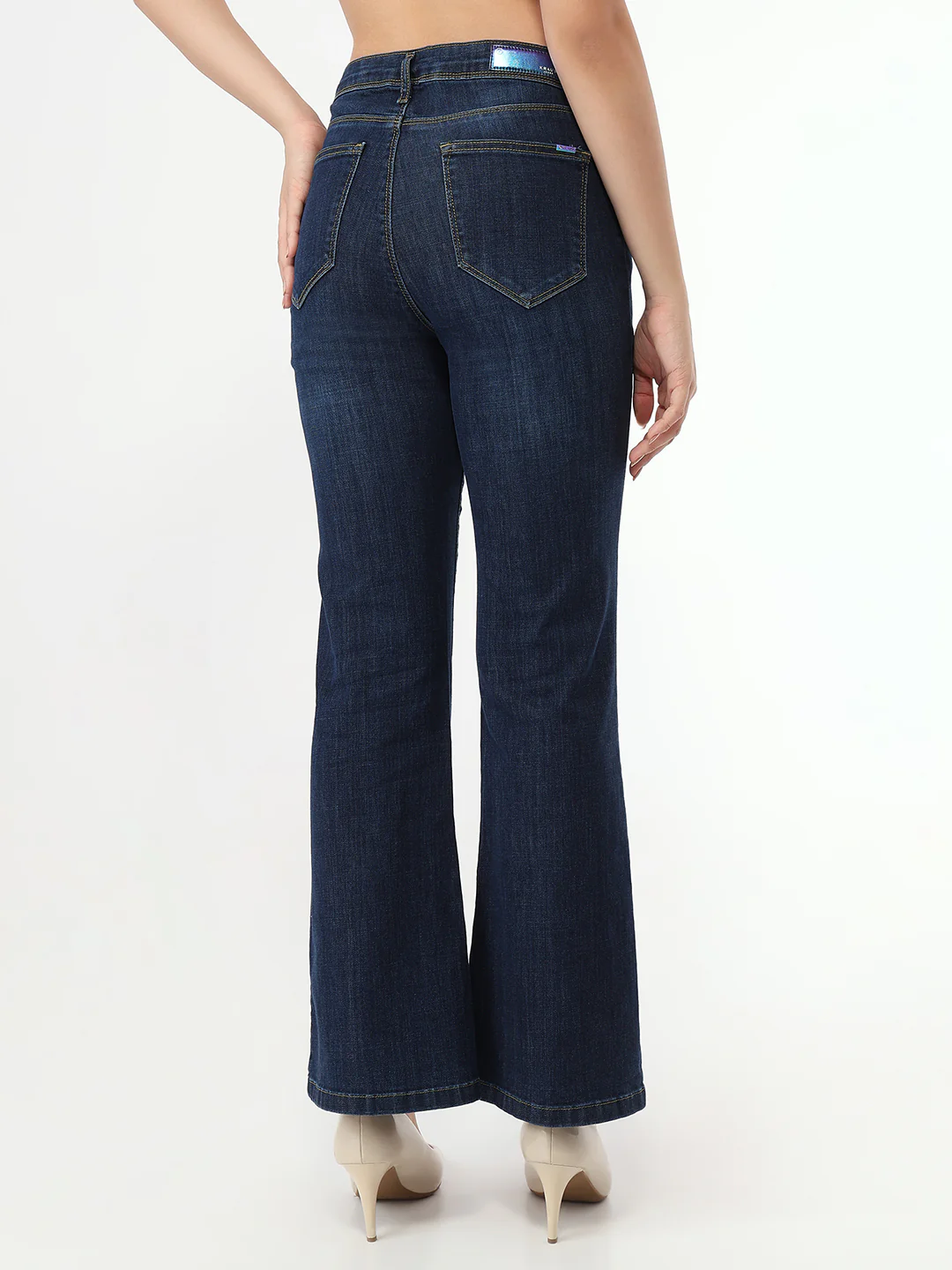 Women Dark Blue High-Rise Flare Jeans - Image 3