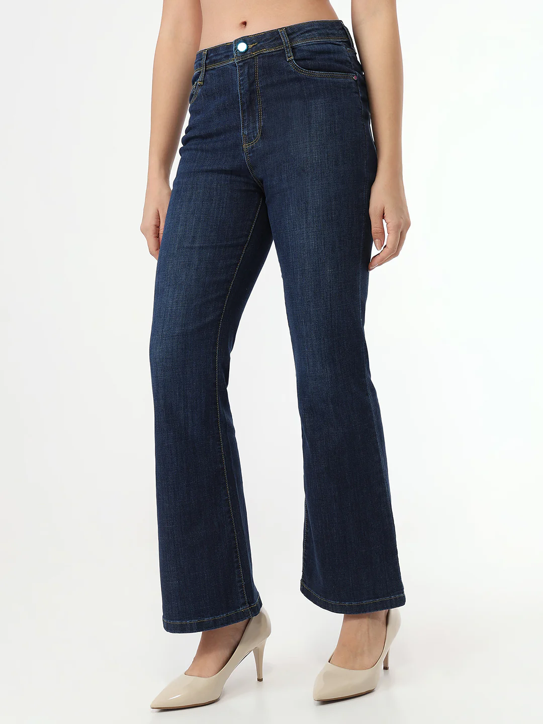 Women Dark Blue High-Rise Flare Jeans - Image 4