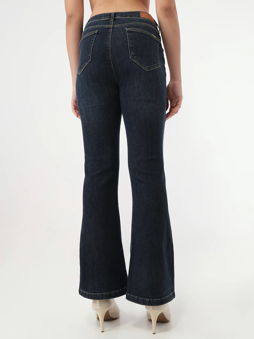 Women Dark Blue High-Rise Flare Jeans - Image 3