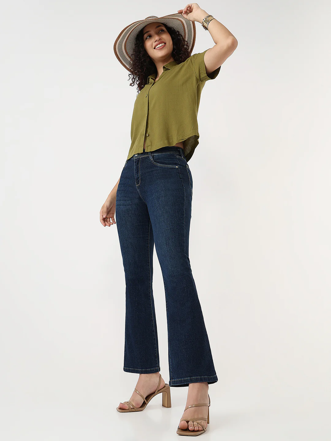Women Dark Blue High-Rise Flare Jeans