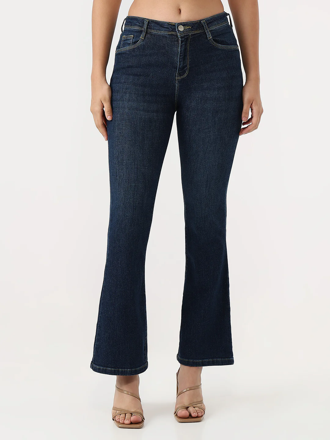 Women Dark Blue High-Rise Flare Jeans - Image 2