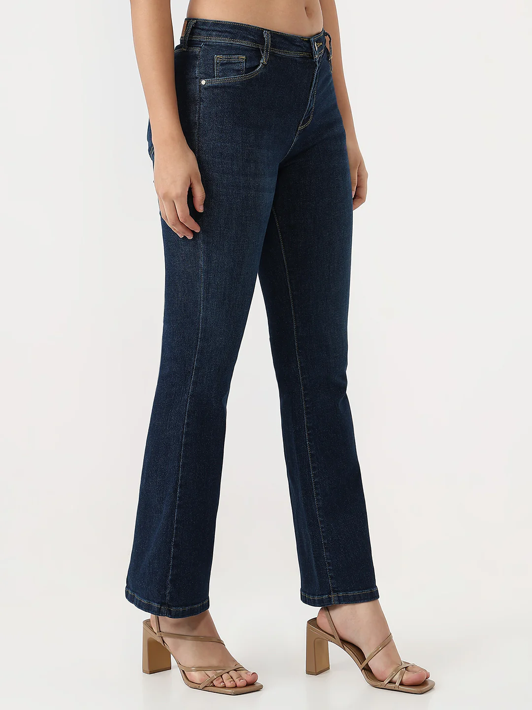 Women Dark Blue High-Rise Flare Jeans - Image 4