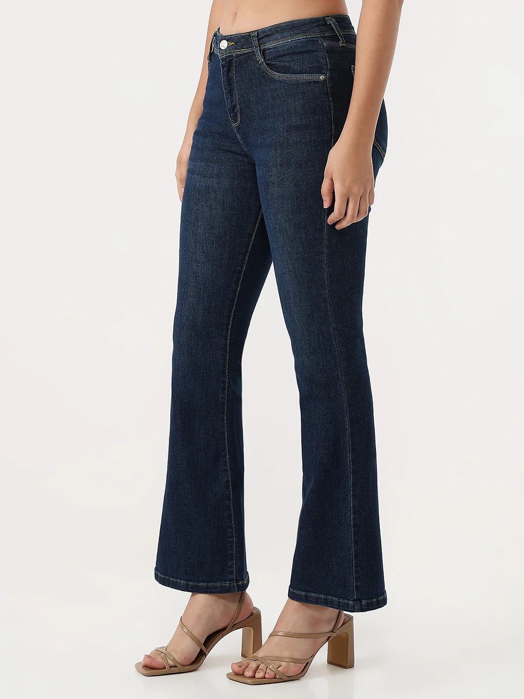 Women Dark Blue High-Rise Flare Jeans - Image 6
