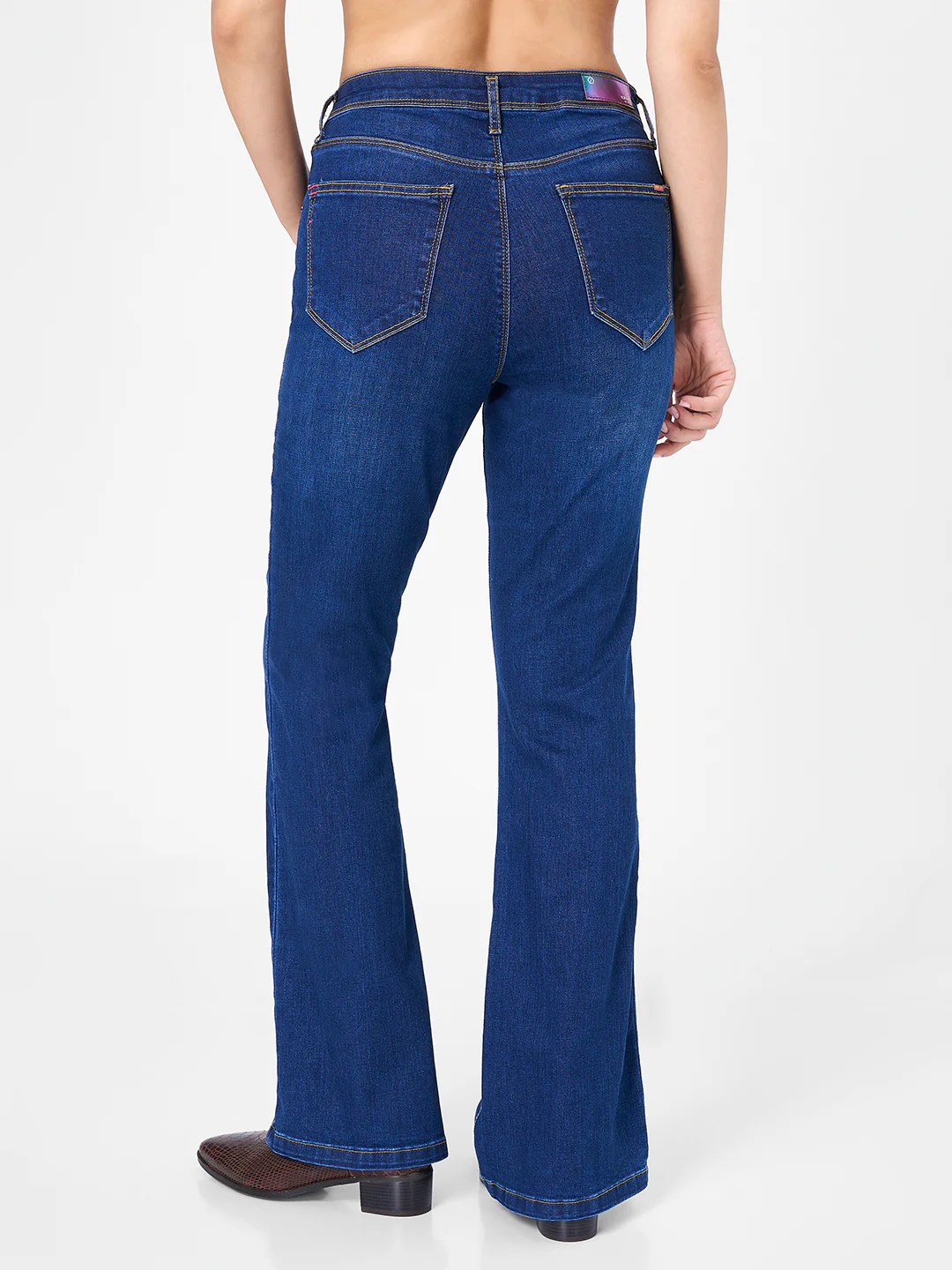 Women Dark Blue High-Rise Flare Jeans - Image 3