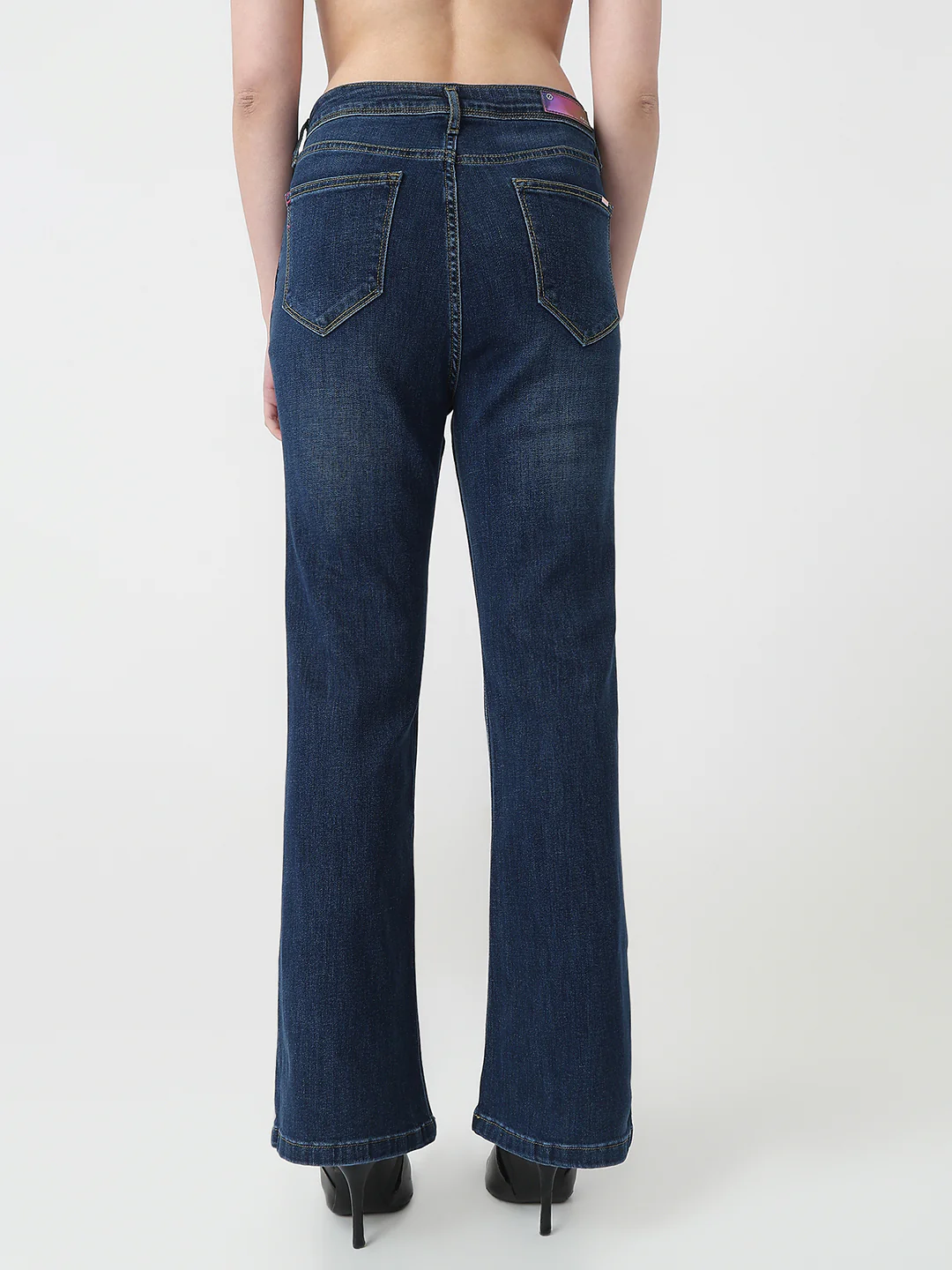 Women Dark Blue High-Rise Flare Jeans - Image 3