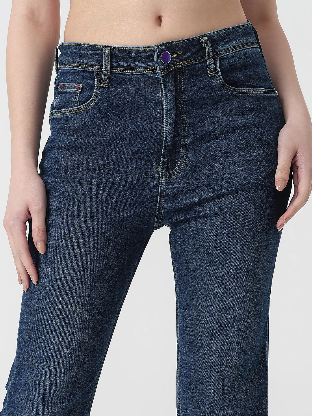Women Dark Blue High-Rise Flare Jeans - Image 4