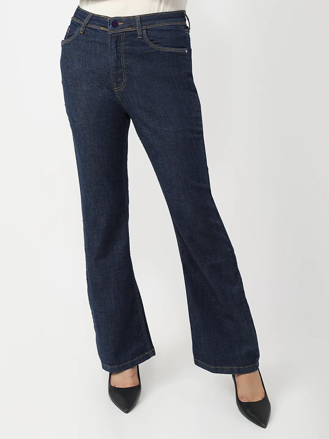 Women Dark Blue High-Rise Flare Jeans - Image 2