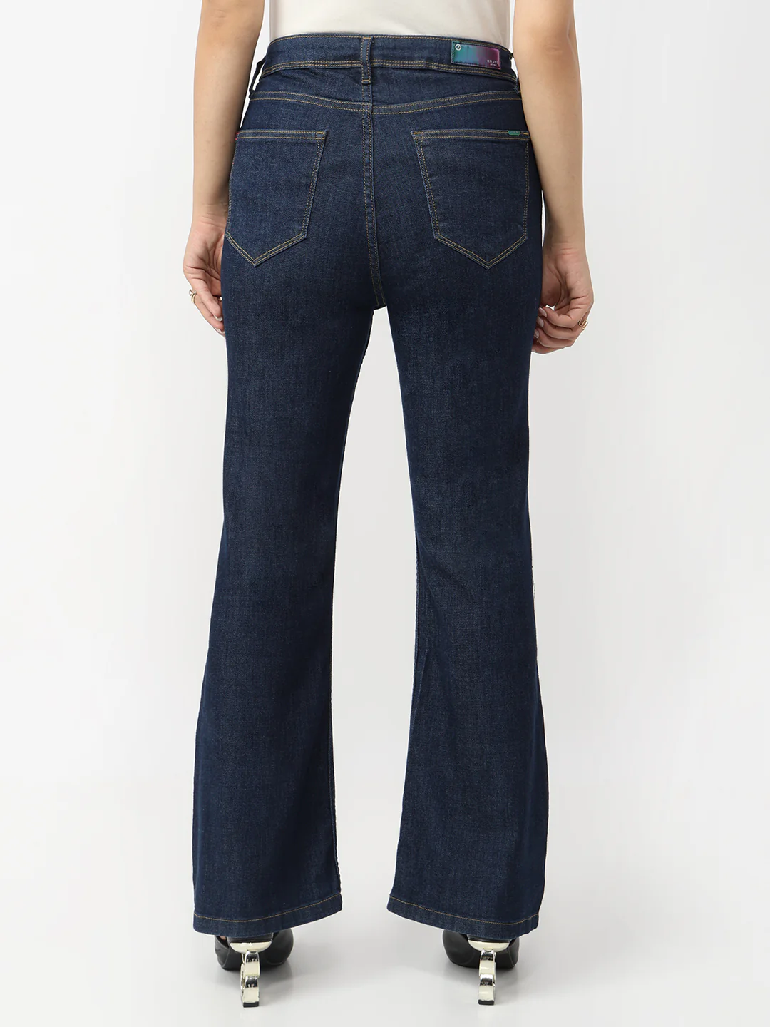 Women Dark Blue High-Rise Flare Jeans - Image 3