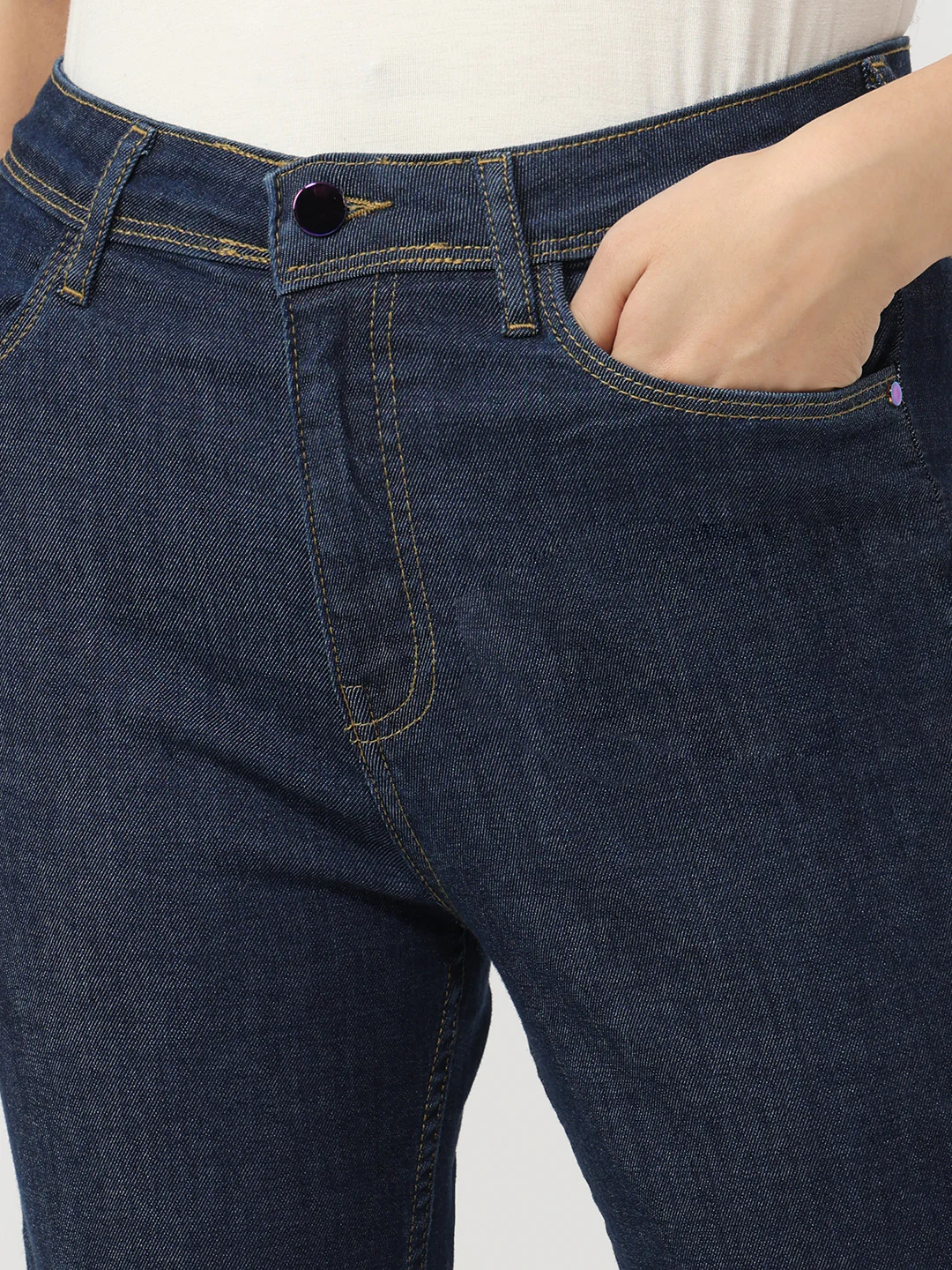 Women Dark Blue High-Rise Flare Jeans - Image 4