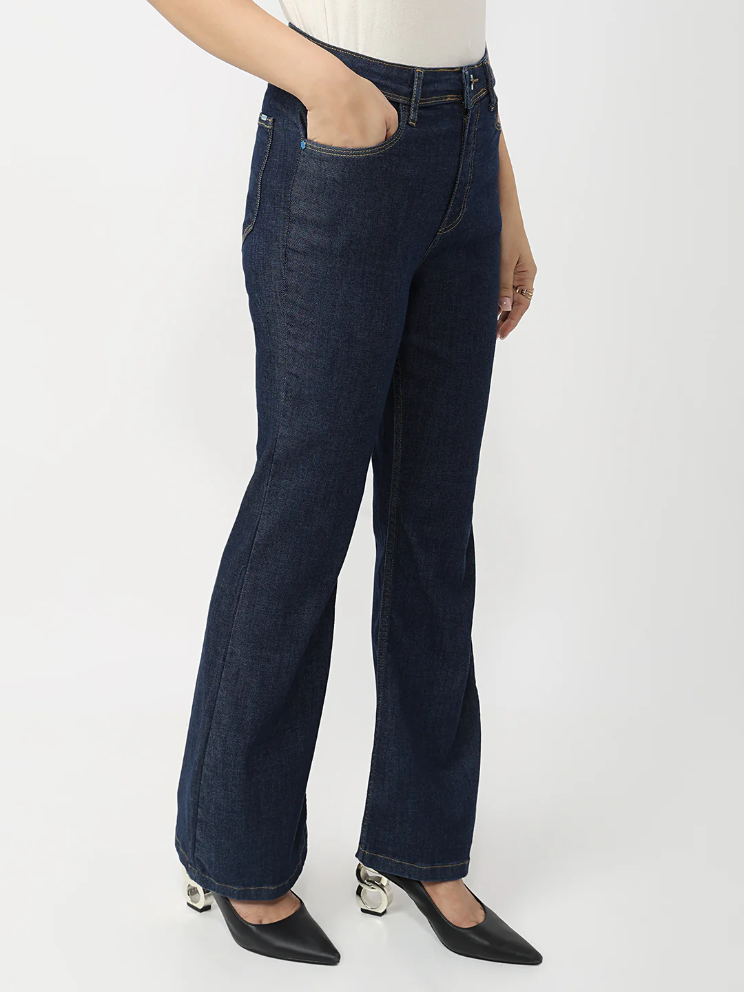 Women Dark Blue High-Rise Flare Jeans - Image 5
