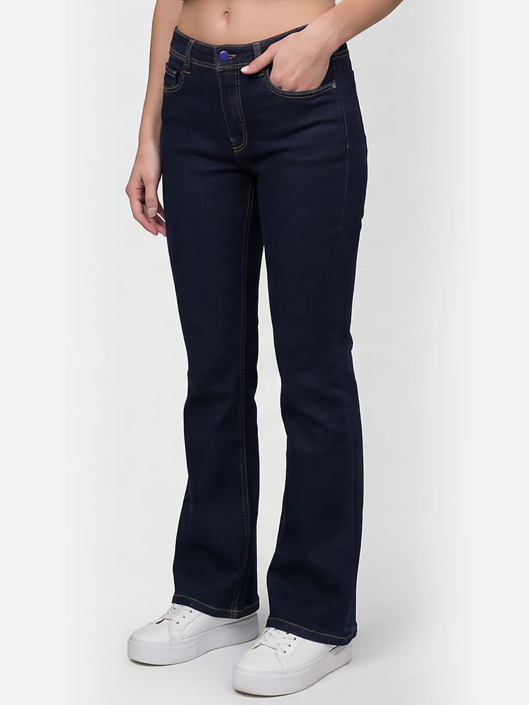 Women Dark Blue High-Rise Flare Jeans - Image 7