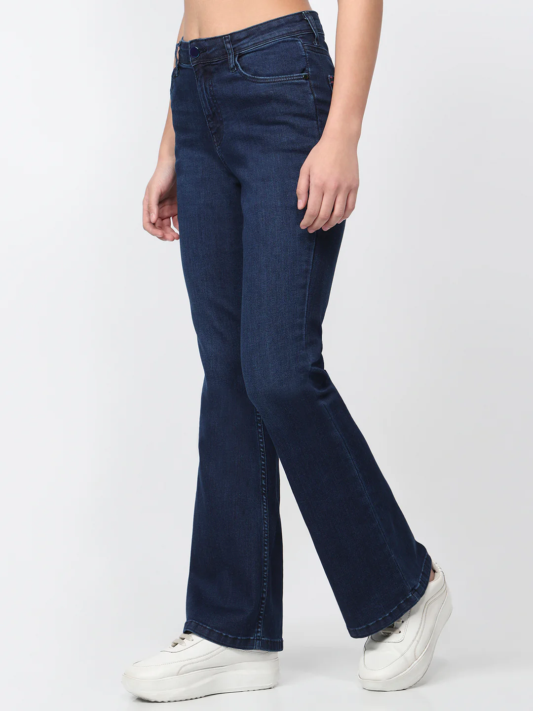 Women Dark Blue High-Rise Flare Jeans - Image 8