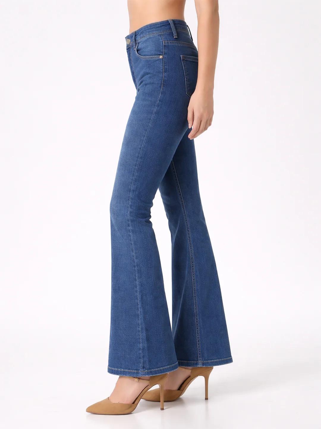 Women Dark Blue High-Rise Flare Jeans - Image 7