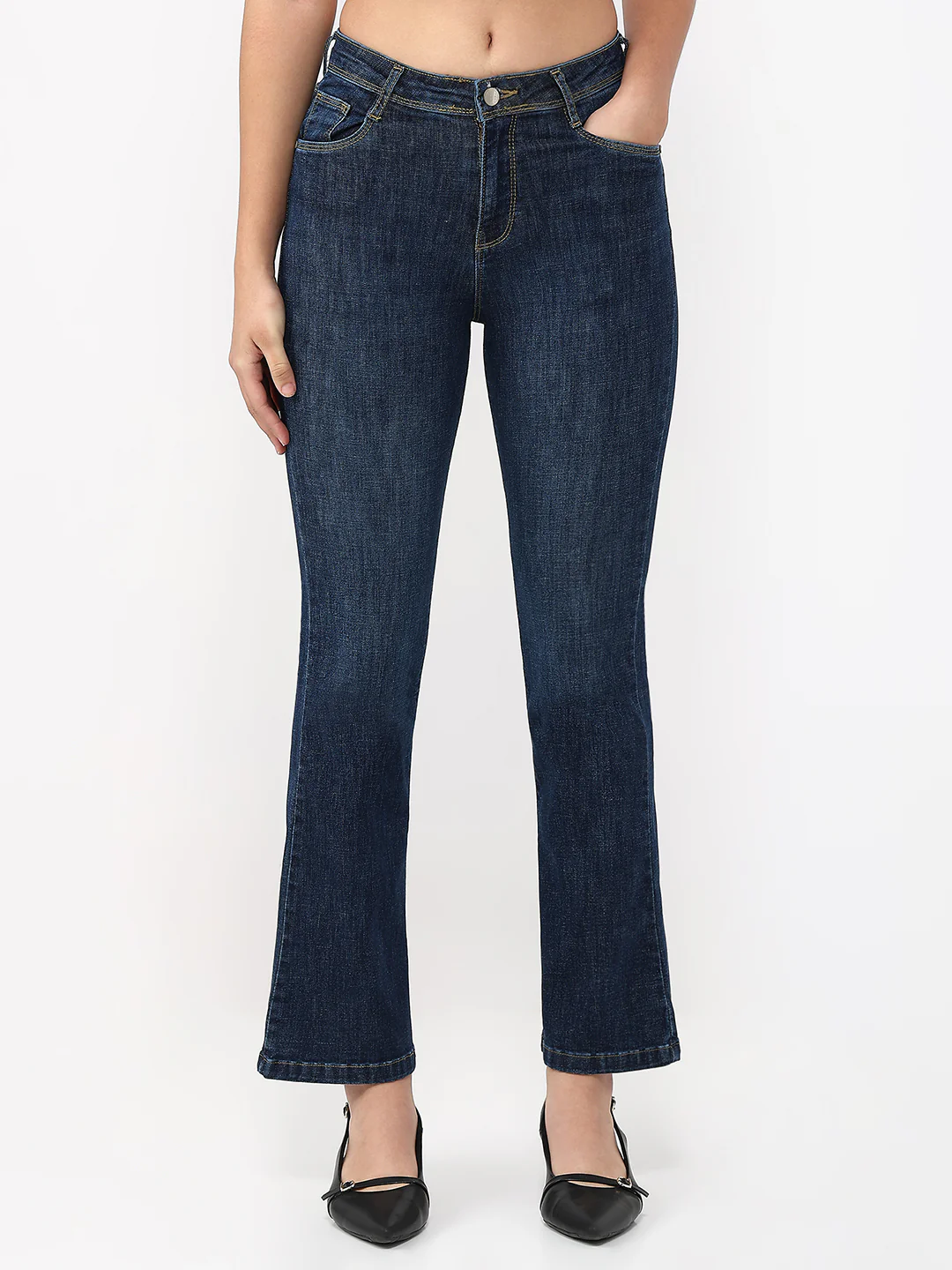Women Dark Blue High-Rise Flare Jeans - Image 2