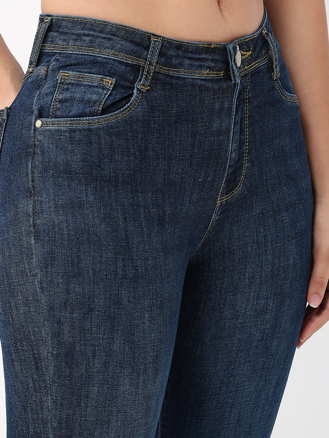 Women Dark Blue High-Rise Flare Jeans - Image 4