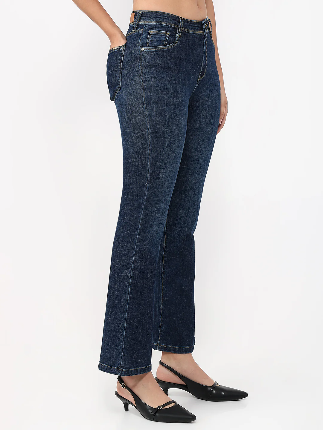 Women Dark Blue High-Rise Flare Jeans - Image 5