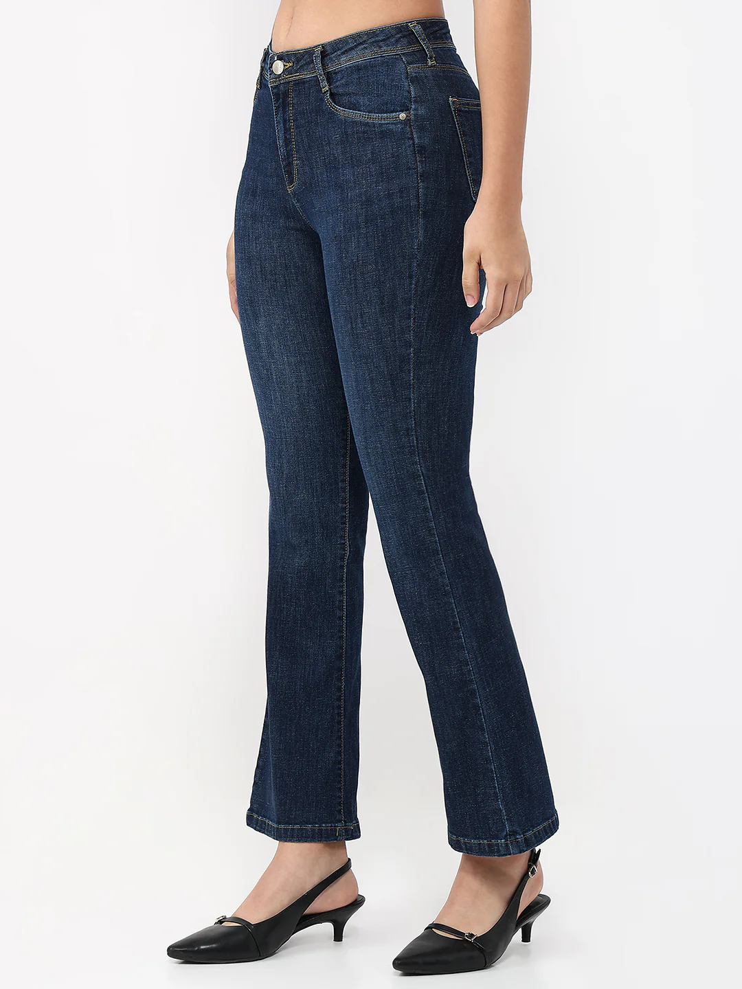 Women Dark Blue High-Rise Flare Jeans - Image 7