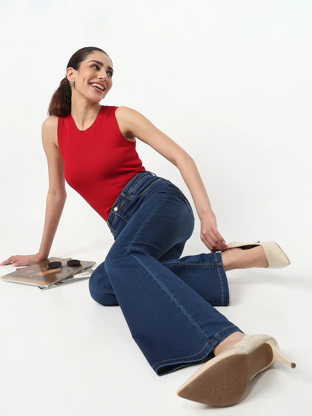 Women Dark Blue High-Rise Flare Jeans