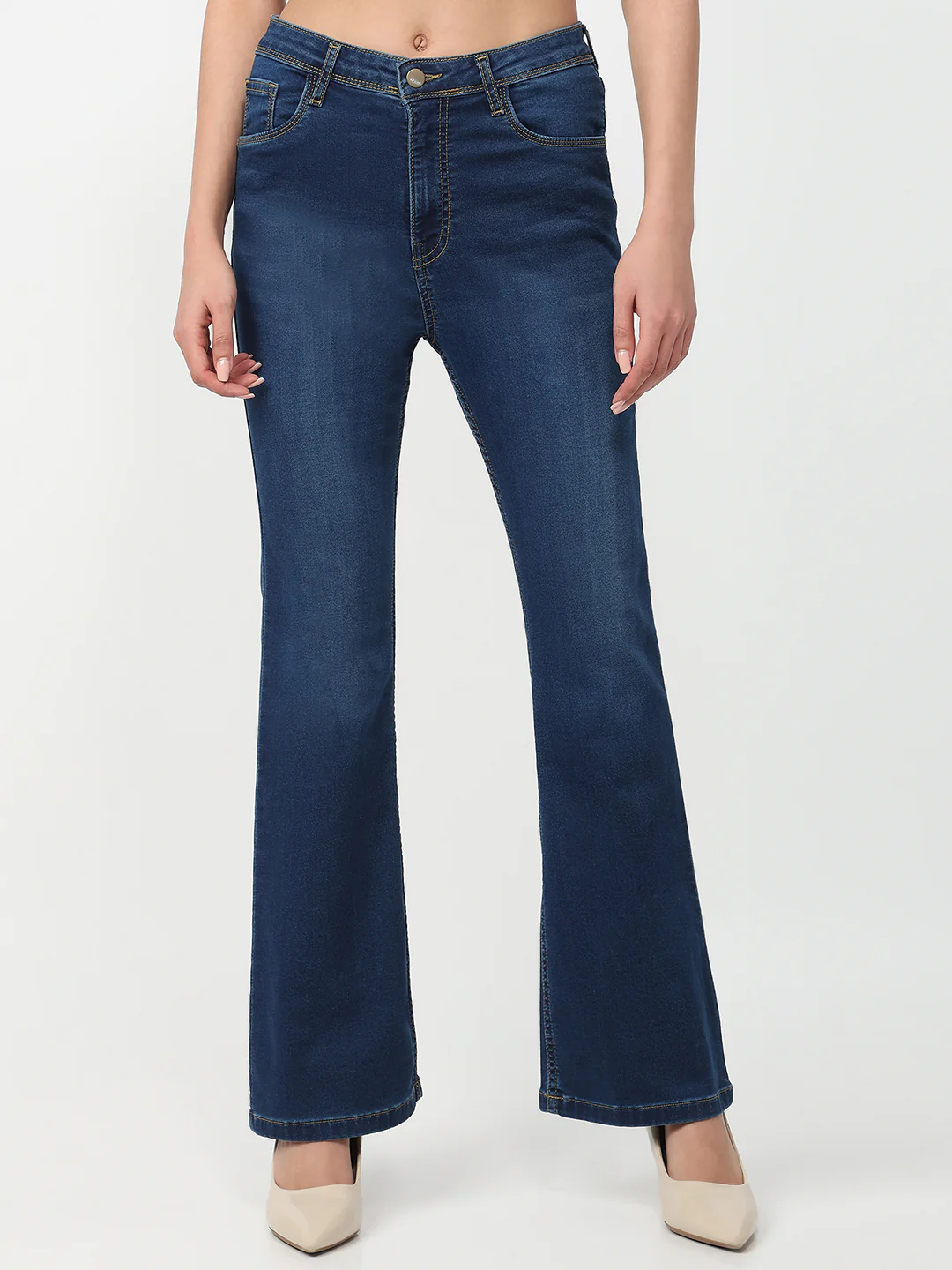 Women Dark Blue High-Rise Flare Jeans - Image 2