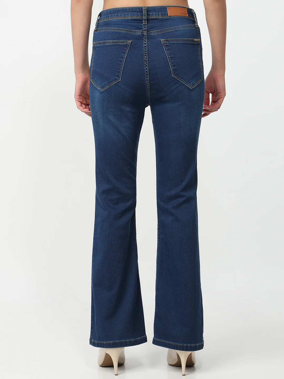Women Dark Blue High-Rise Flare Jeans - Image 3