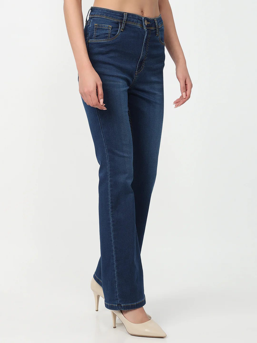 Women Dark Blue High-Rise Flare Jeans - Image 6