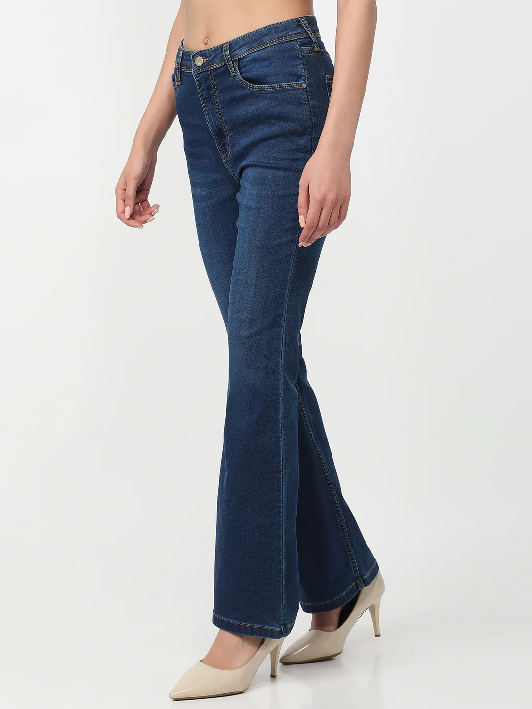 Women Dark Blue High-Rise Flare Jeans - Image 8