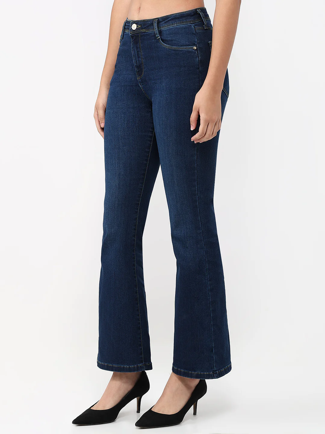 Women Dark Blue High-Rise Flare Jeans - Image 6