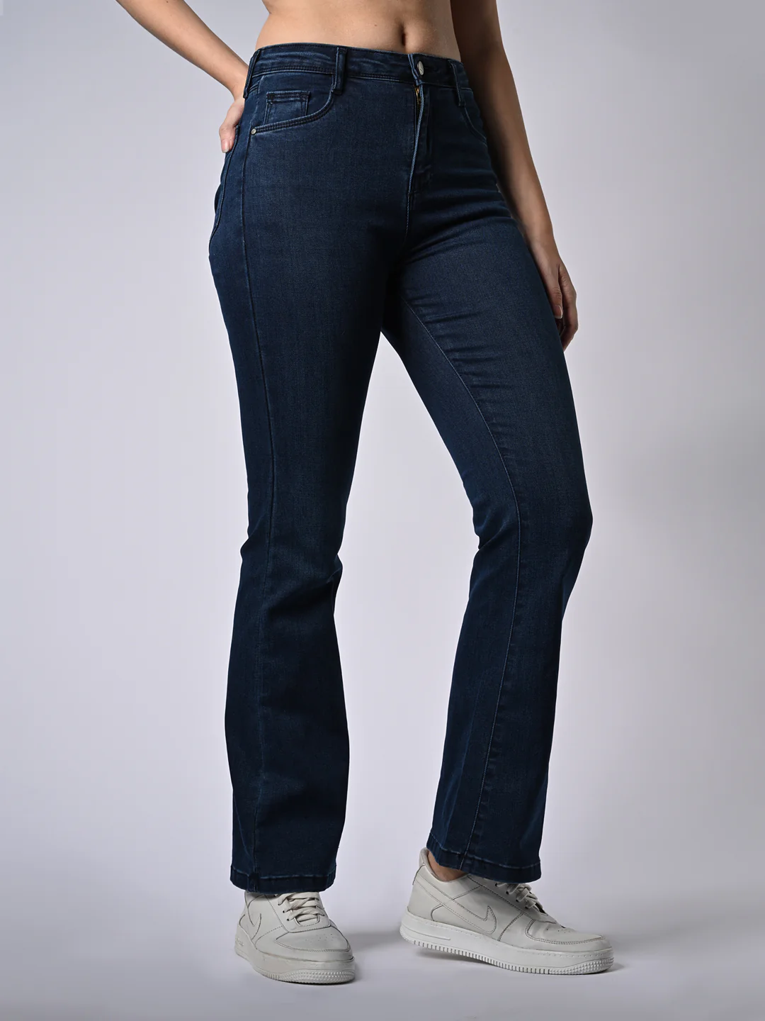 Women Dark Blue High-Rise Flare Jeans - Image 4