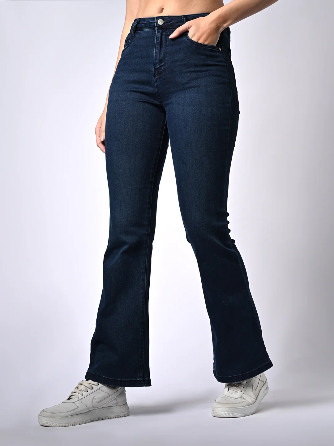 Women Dark Blue High-Rise Flare Jeans - Image 6