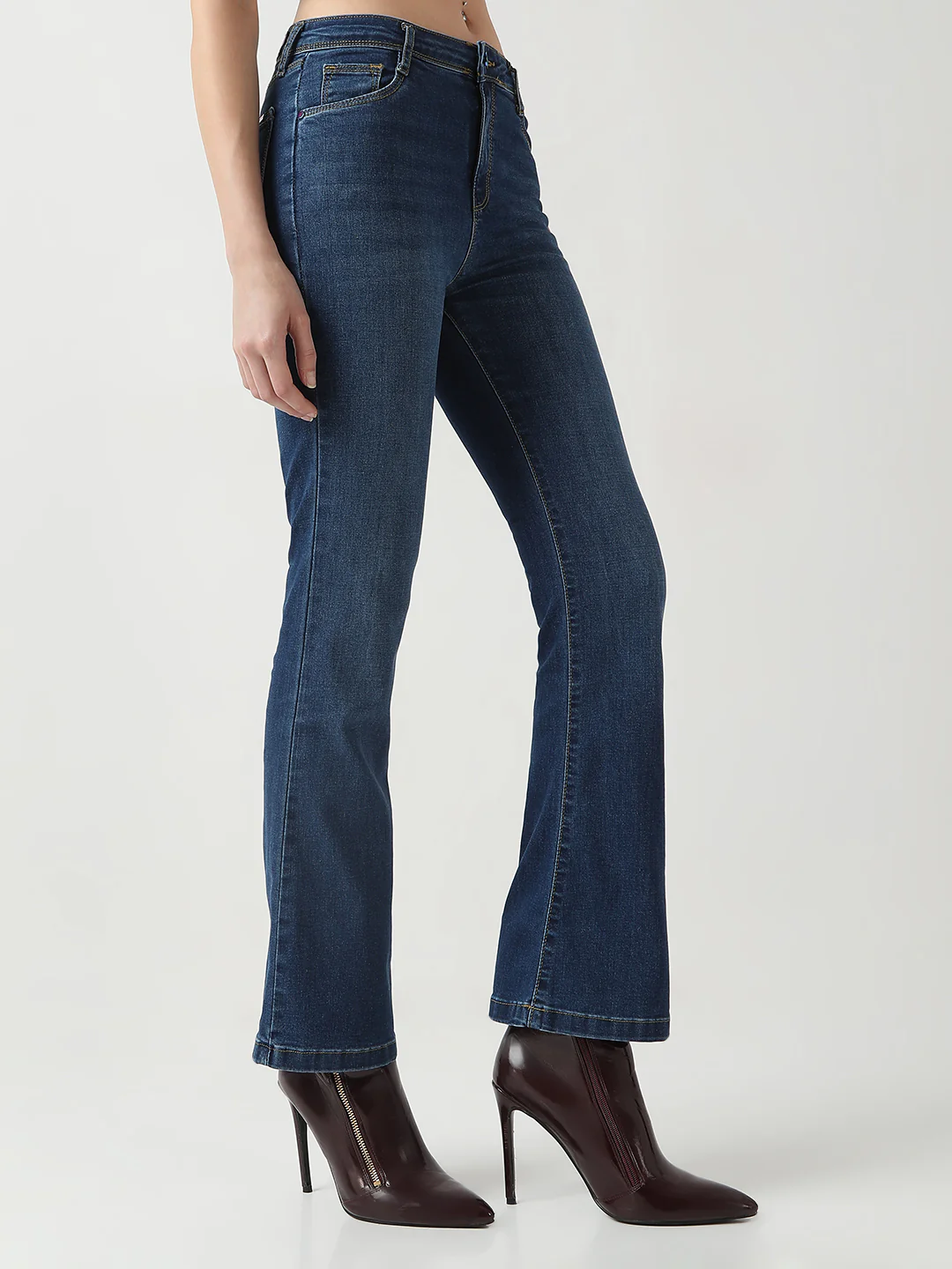 Women Dark Blue High-Rise Flare Jeans - Image 6