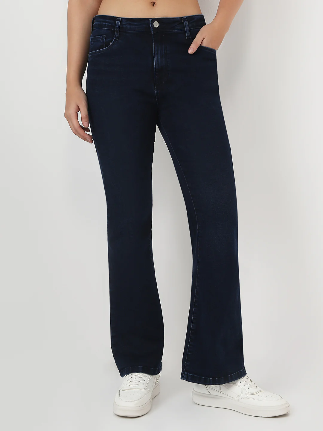 Women Dark Blue High-Rise Flare Jeans - Image 2
