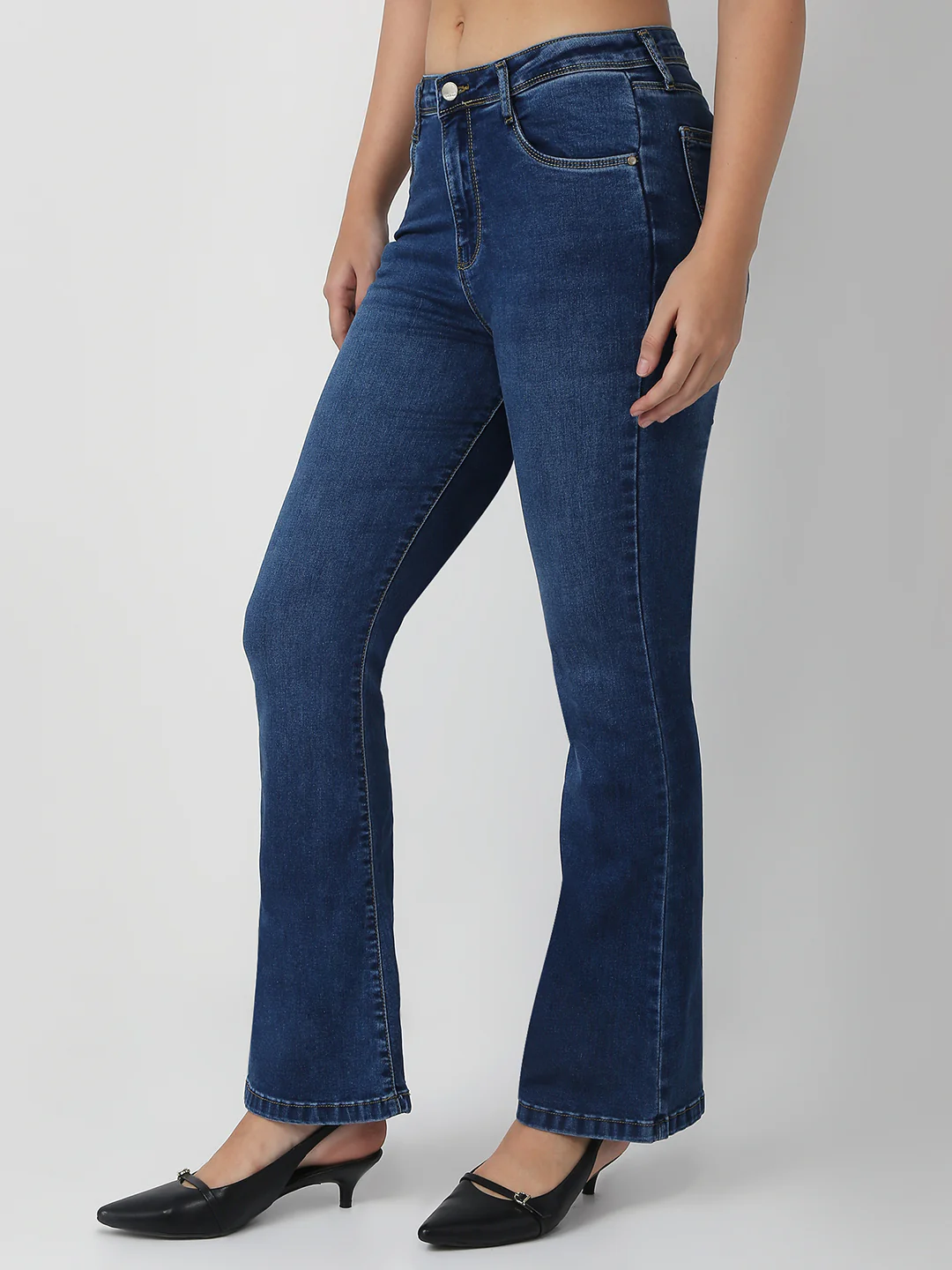 Women Dark Blue High-Rise Flare Jeans - Image 4