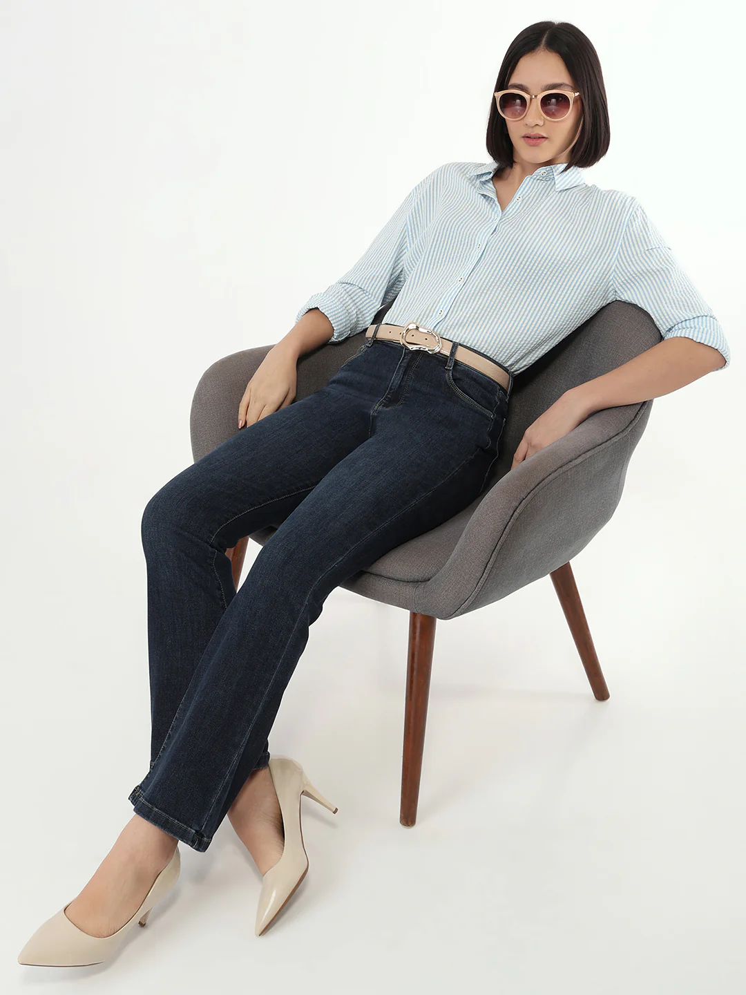 Women Dark Blue High-Rise Flare Jeans