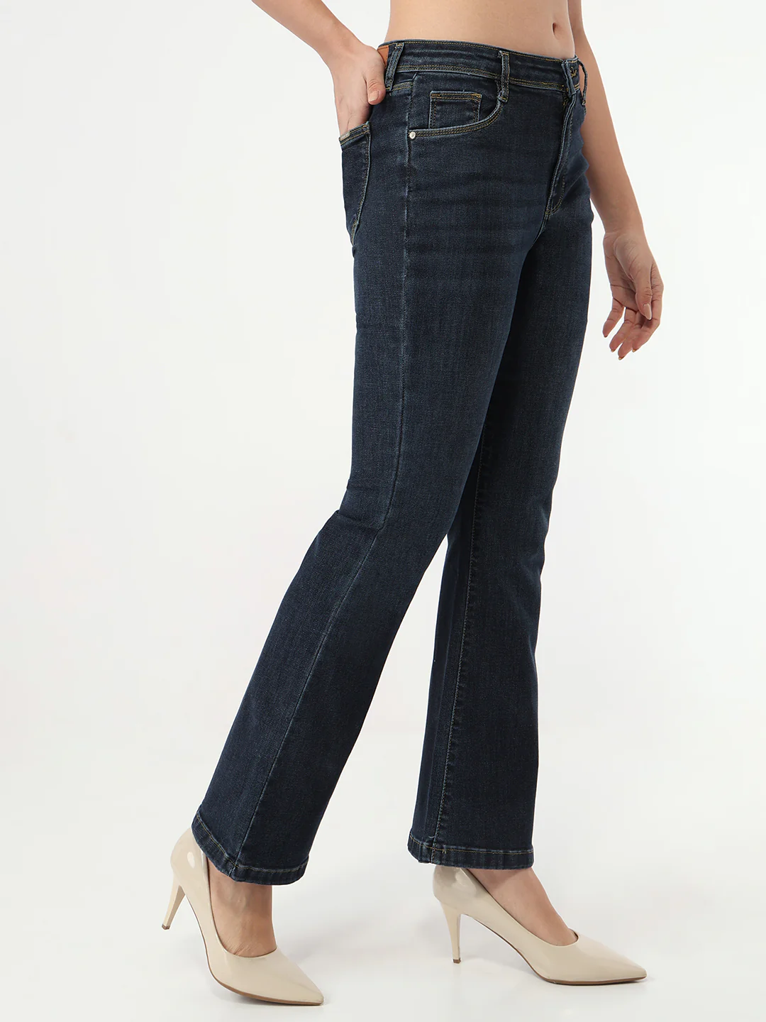 Women Dark Blue High-Rise Flare Jeans - Image 4