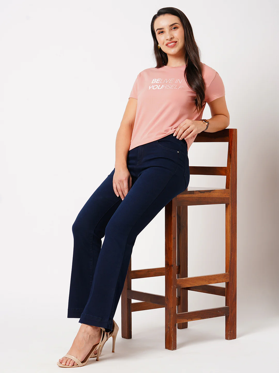 Women Dark Blue High-Rise Flare Jeans - Image 4