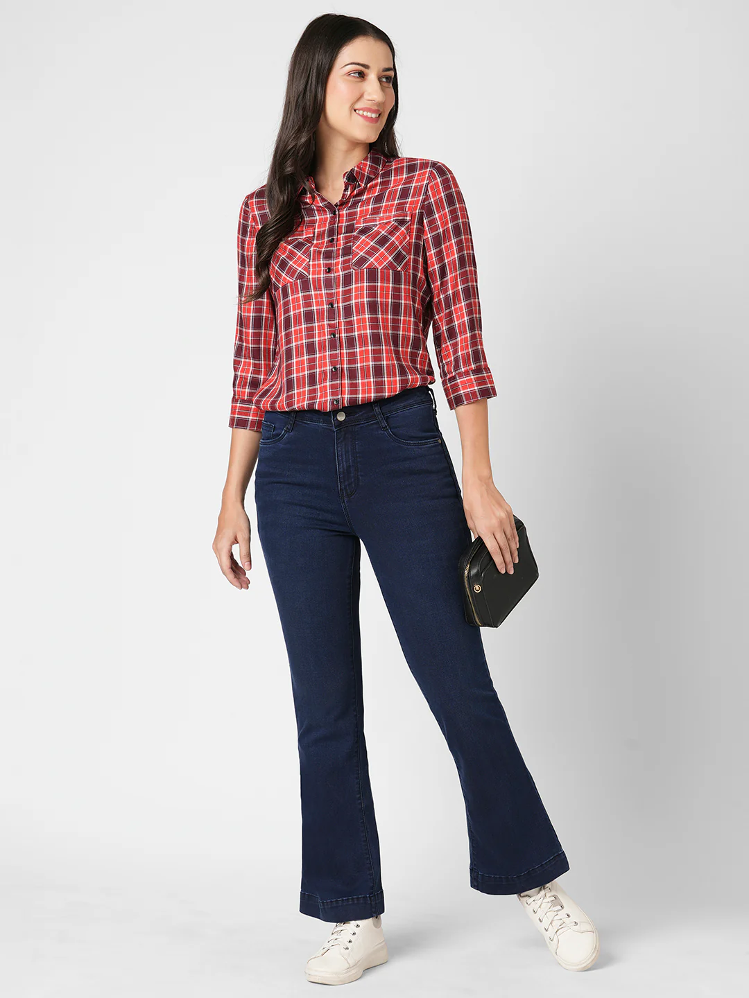 Women Dark Blue High-Rise Flare Jeans - Image 4